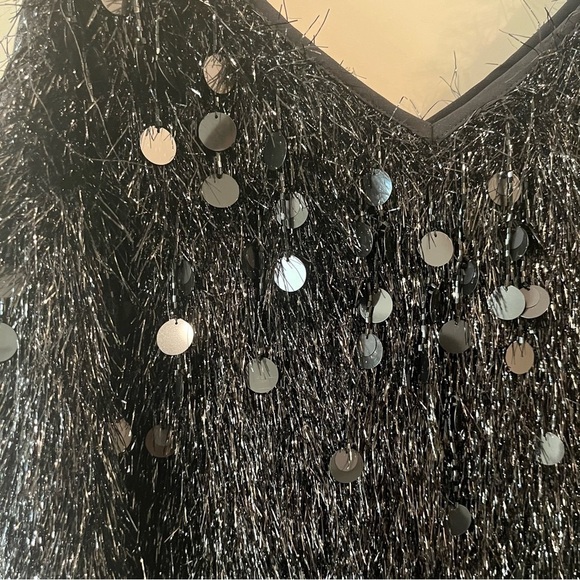 $498 NWT Lafayette 148 Medium Black Averie Fringe Sequin Tank Top Camisole - Picture 4 of 9